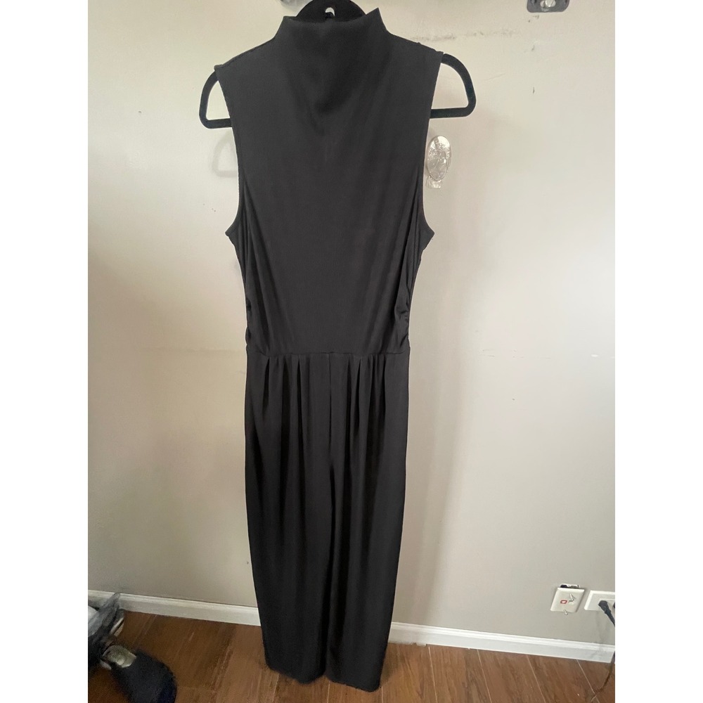 PrettyGarden Black Ribbed Mock Neck Sleeveless Wide Leg Jumpsuit chic minimalist
